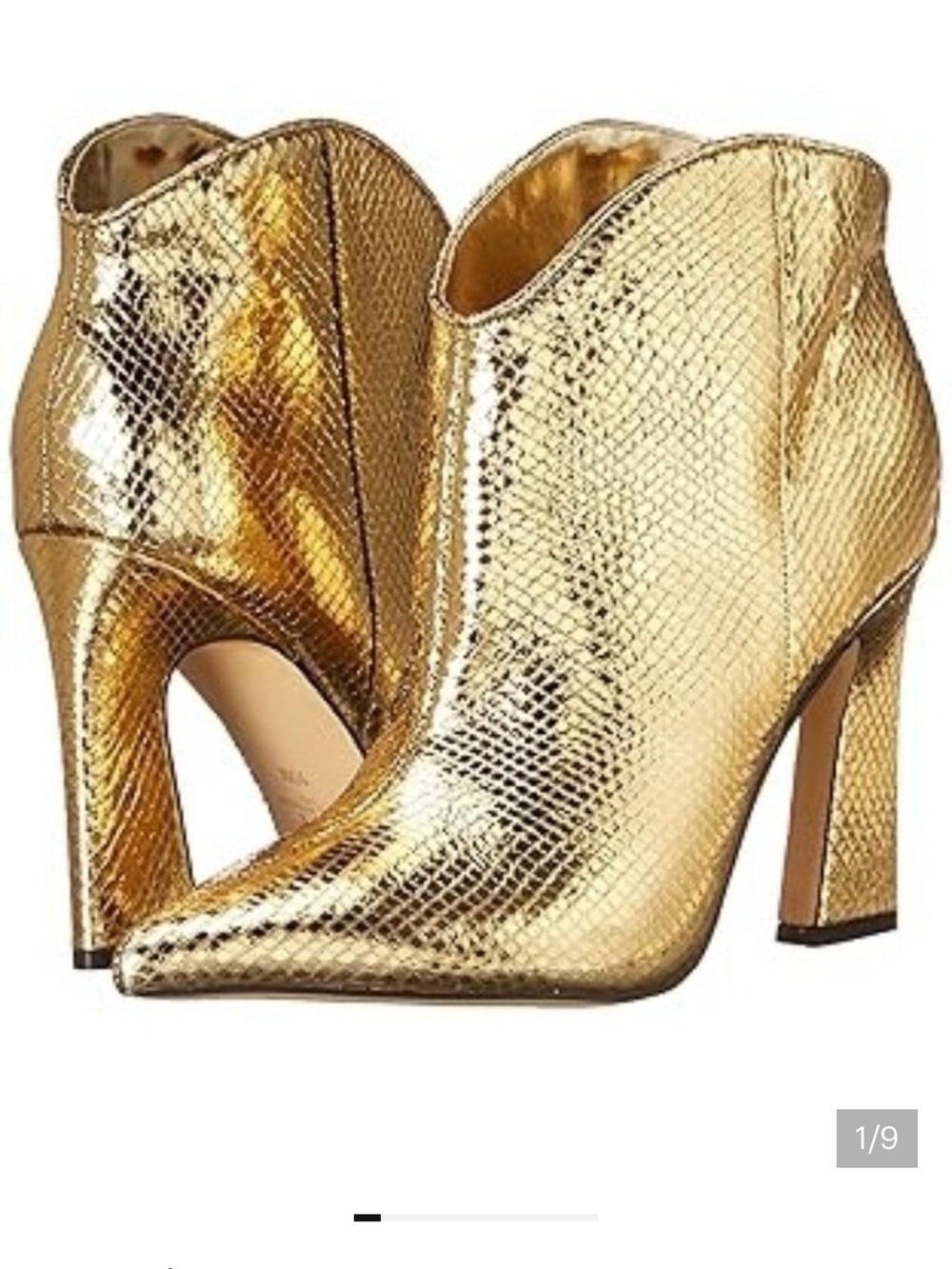Marc Fisher Masina Gold Metallic Snake Metallic Pointed Toe Ankle Booties 9